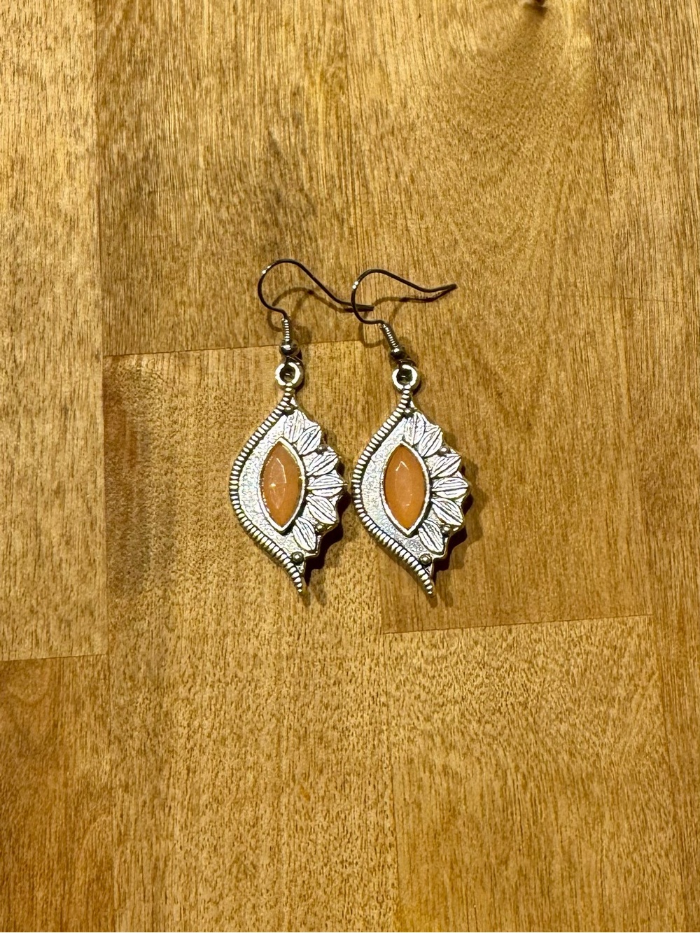 NWT Boho Silver Teardrop Earrings with Orange Accent